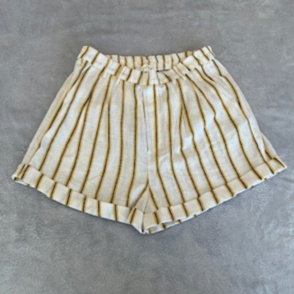 Love Tree Women's Linen Blend Paper Bag Striped High Waisted Shorts NWT Large